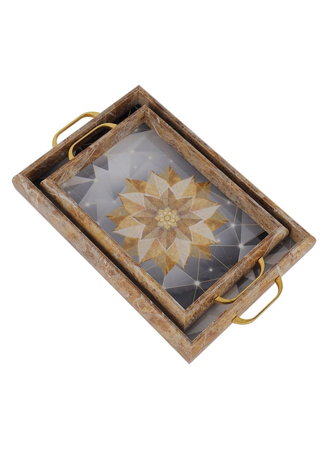 Royalford 2-Piece Arabic Style Tray Set Elegant Crimson Brown Finish With Handles Stackable Easy to Clean Convenient to Store - Image 1