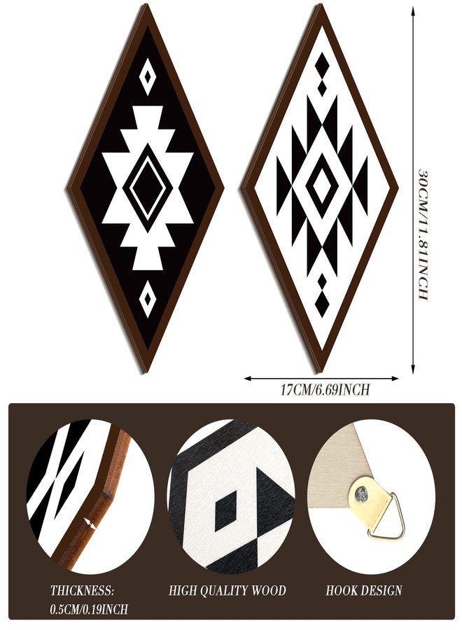 فيرايكل مجموعة فيرايكل المكونة من 4 قطع من ديكورات الحائط الأزتيكية، ديكورات منزلية ريفية، فن جداري غربي بوهيمي، لوحة خشبية على شكل ماسة أزتيكية، إطار خشبي هندسي على شكل ماسة معلق (ريترو) - Image 2
