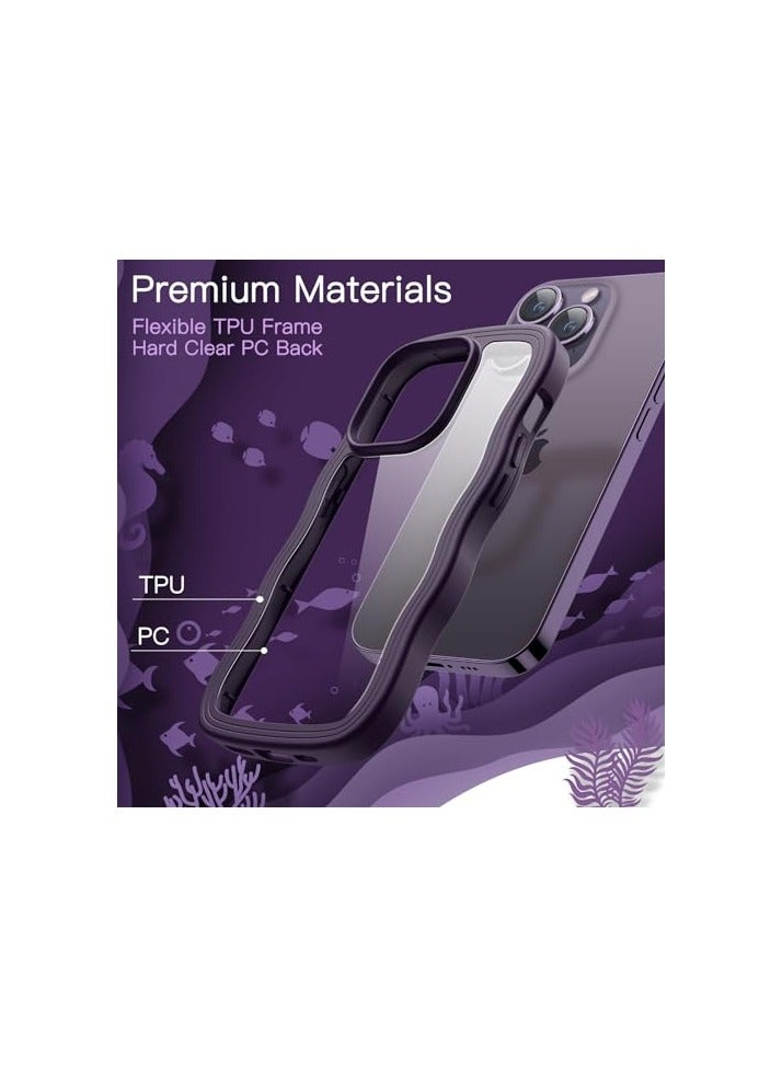 جي تيك حافظة JETech اللطيفة لهاتف iPhone 14 Pro مقاس 6.1 بوصة، غطاء هاتف مقاوم للصدمات بإطار مموج على شكل مجعد للنساء والفتيات، ظهر شفاف من البولي كربونات (أرجواني غامق) - Image 2