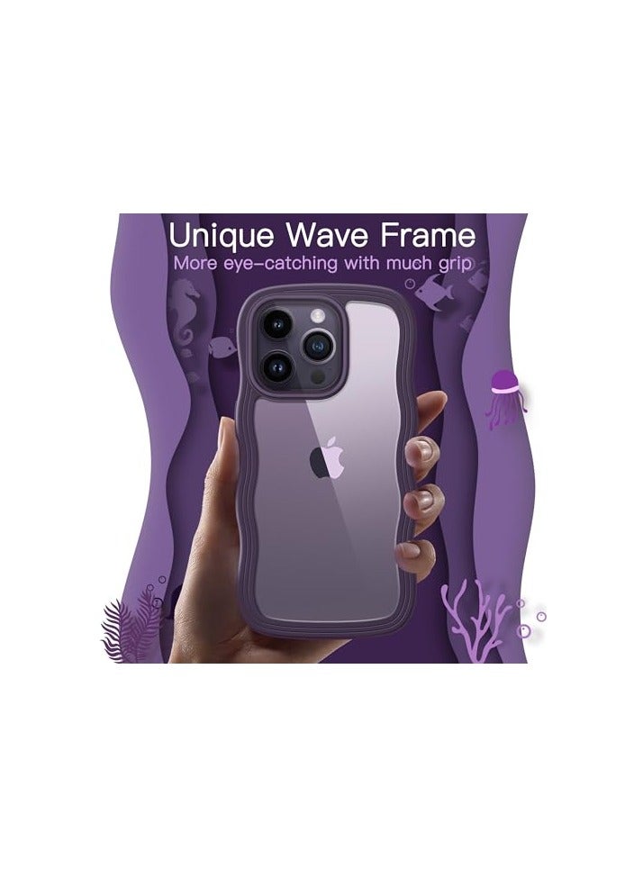 جي تيك حافظة JETech اللطيفة لهاتف iPhone 14 Pro مقاس 6.1 بوصة، غطاء هاتف مقاوم للصدمات بإطار مموج على شكل مجعد للنساء والفتيات، ظهر شفاف من البولي كربونات (أرجواني غامق) - Image 3