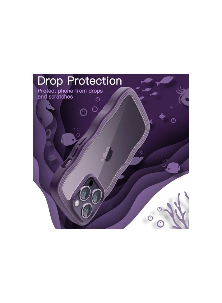 جي تيك حافظة JETech اللطيفة لهاتف iPhone 14 Pro مقاس 6.1 بوصة، غطاء هاتف مقاوم للصدمات بإطار مموج على شكل مجعد للنساء والفتيات، ظهر شفاف من البولي كربونات (أرجواني غامق) - Image 4