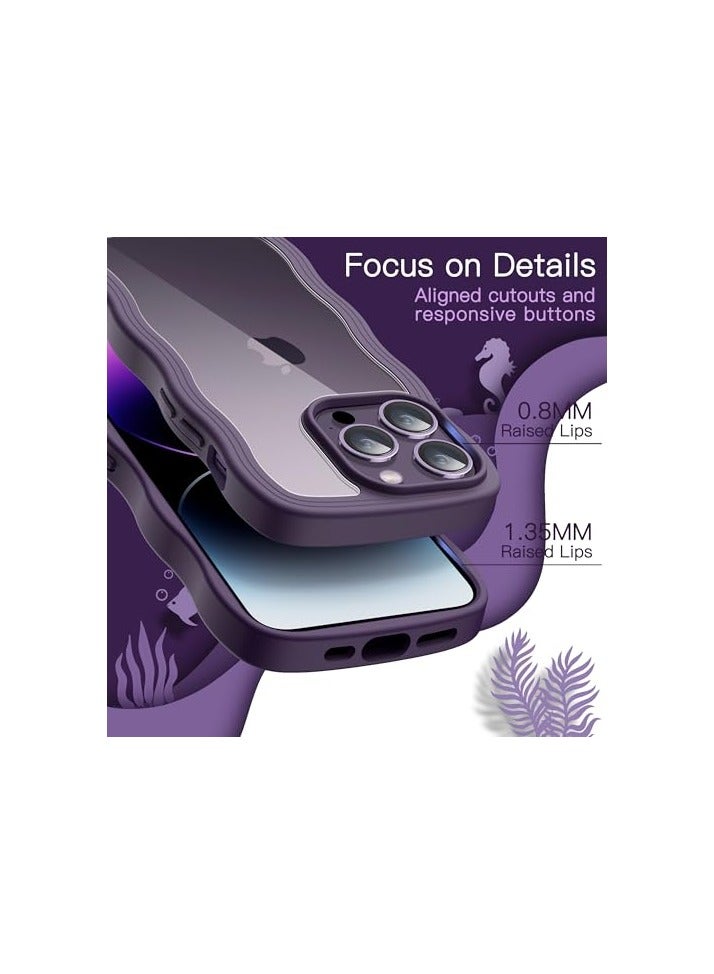 جي تيك حافظة JETech اللطيفة لهاتف iPhone 14 Pro مقاس 6.1 بوصة، غطاء هاتف مقاوم للصدمات بإطار مموج على شكل مجعد للنساء والفتيات، ظهر شفاف من البولي كربونات (أرجواني غامق) - Image 5