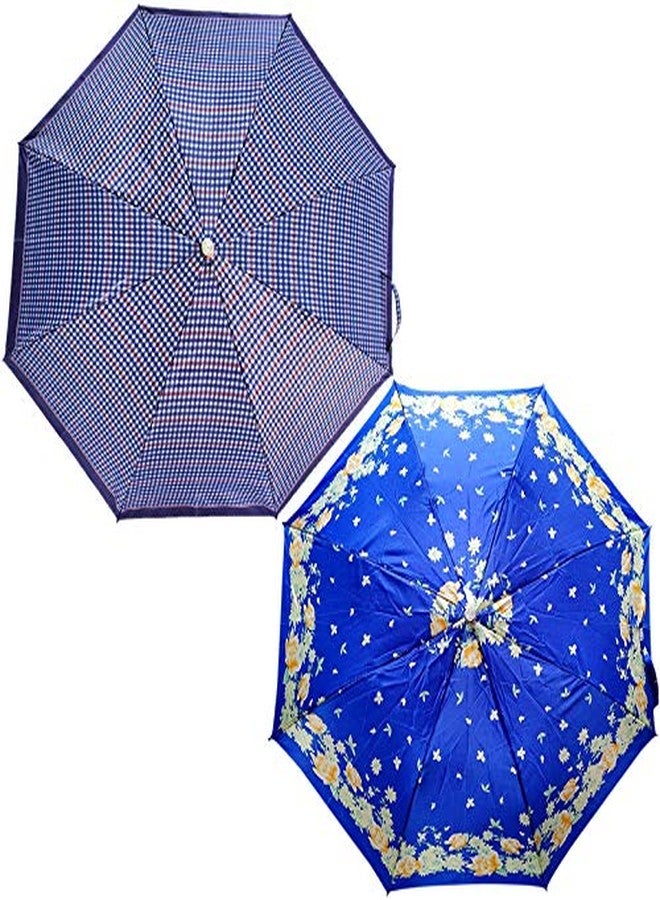RAINPOPSON 2 Fold Umbrella stylish Big Size for Women & Men UV Protection Ladies Combo 2 for Summer & Rainy Season (Multicolor & Blue Printed) - Image 1