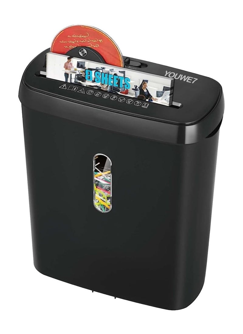 Generic YOUWE7 Paper Shredder for Home Office, 8-Sheet Strip Cut with 3.17 Gallon Basket, P-2 Security Level, 3-Mode Design Shred CD & Credit Card, Durable&Fast with Jam Proof System, Black  - Image 1