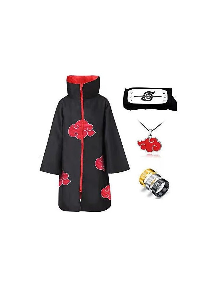The Complete Akatsuki Cosplay Set – 6 Pieces: Iconic Cloak, Headband, Necklace, and Three Bracelets for Naruto Fans
