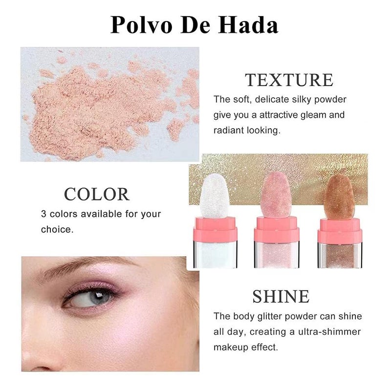 JISKG 3 Color Glitter Powder Highlighter Makeup, Body Brightens the Natural Three-Dimensional Face Blusher Fairy Highlight Patting Powder. - Image 5