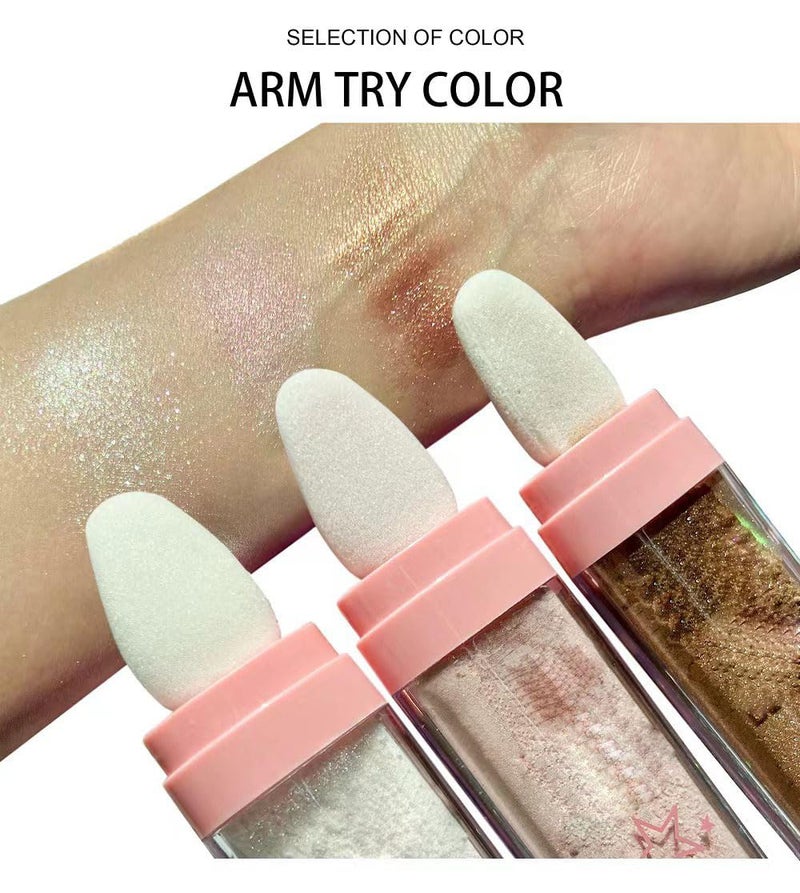 JISKG 3 Color Glitter Powder Highlighter Makeup, Body Brightens the Natural Three-Dimensional Face Blusher Fairy Highlight Patting Powder. - Image 4