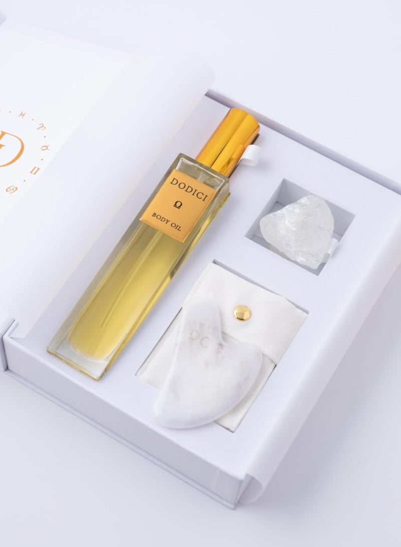 Dodici Gift Set Inspired by Your Zodiac Sign (Libra) Silky and luxurious body oil made from ecological oils | Perfect for a Birthday Gift | Organic Body Oil & Natural CLEAR QUARTZ Gift Set + Gua Sha - Image 4