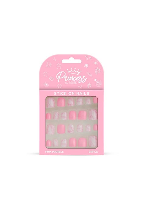 أظافر Princess by RENEE Stick on Nails باللون الوردي الرخامي | مجموعة من 24 أظافر صناعية قابلة لإعادة الاستخدام | خفيفة الوزن، تدوم طويلاً، سهلة الاستخدام | حل سريع للمناسبات الخاصة