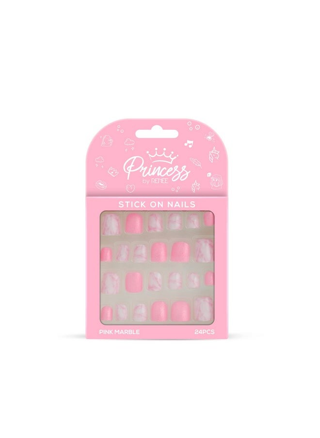 رينيه أظافر Princess by RENEE Stick on Nails باللون الوردي الرخامي | مجموعة من 24 أظافر صناعية قابلة لإعادة الاستخدام | خفيفة الوزن، تدوم طويلاً، سهلة الاستخدام | حل سريع للمناسبات الخاصة  - Image 1