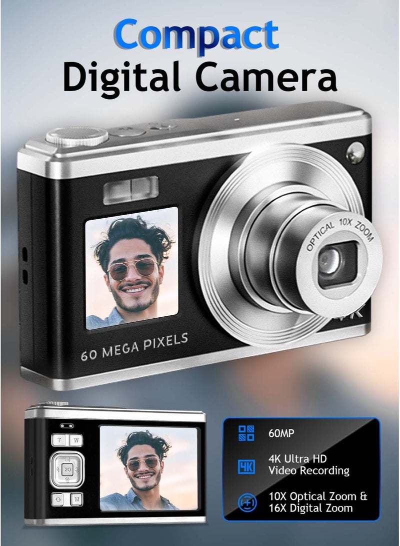 Litus 6000MP CCD Digital Camera, 4K Ultra HD Video Camera, 10X Optical Zoom & 16X Digital Zoom, Anti-Shake & Time Lapse & Continuous Shot, YouTube Camera (Black) - Image 1