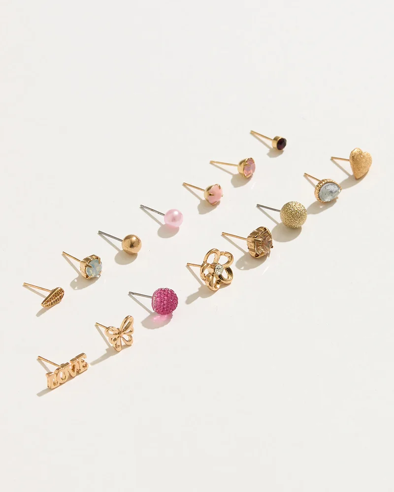 Redtag Girls Assorted Embellished Earrings (15 Pairs)