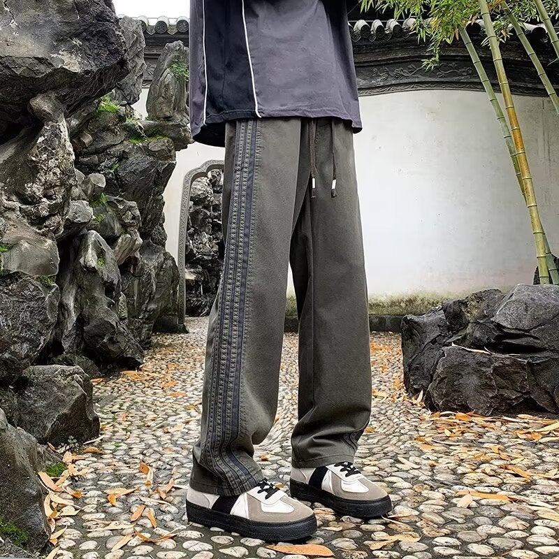 American-Style High Street Men'S Loose Straight Striped Casual Pants Teenager Fashionable Brand New All-Match Pants - Image 3