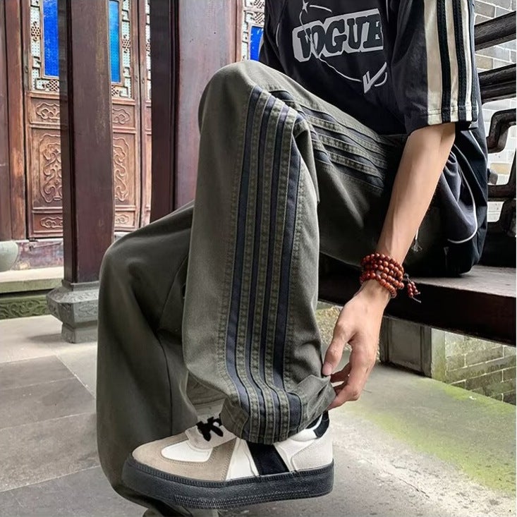 American-Style High Street Men'S Loose Straight Striped Casual Pants Teenager Fashionable Brand New All-Match Pants - Image 5