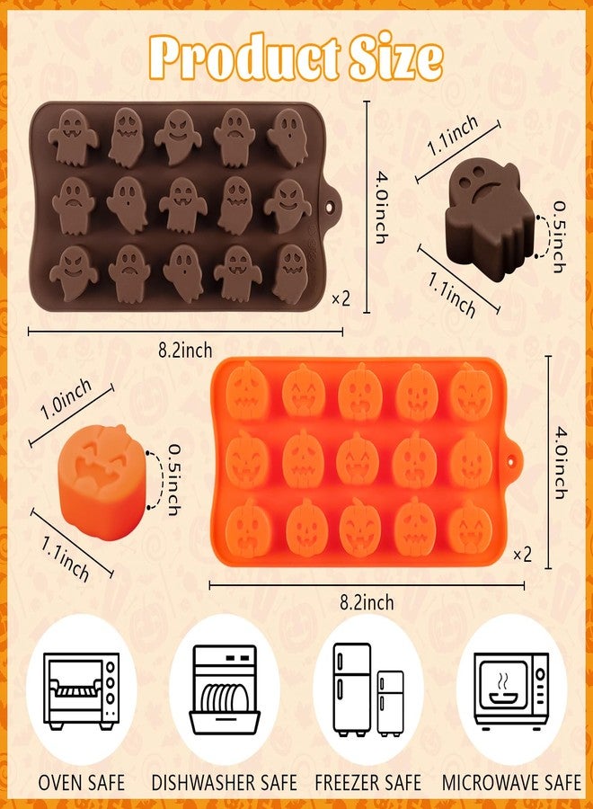 Morofme 4pcs Pumpkin Candy Molds Ghost Chocolate Mold Pumpkin Ice Cube Silicone Mold Halloween Themed Ghost Ice Molds for Fall Backing Chocolate Wax Melt Candy Jelly - Image 3