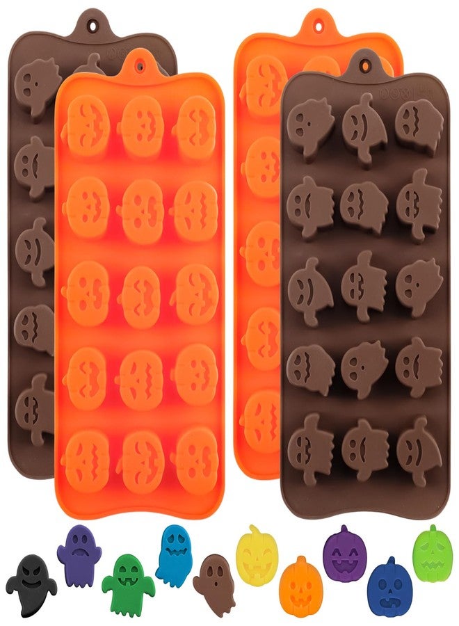 Morofme 4pcs Pumpkin Candy Molds Ghost Chocolate Mold Pumpkin Ice Cube Silicone Mold Halloween Themed Ghost Ice Molds for Fall Backing Chocolate Wax Melt Candy Jelly - Image 1