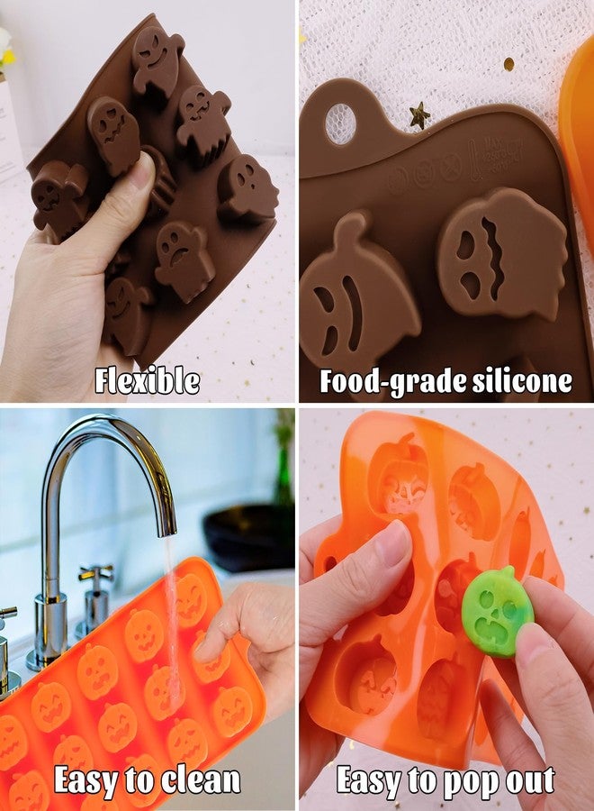 Morofme 4pcs Pumpkin Candy Molds Ghost Chocolate Mold Pumpkin Ice Cube Silicone Mold Halloween Themed Ghost Ice Molds for Fall Backing Chocolate Wax Melt Candy Jelly - Image 4
