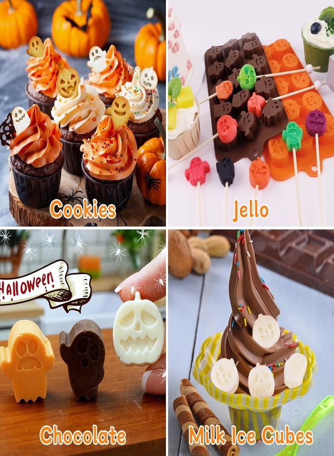 Morofme 4pcs Pumpkin Candy Molds Ghost Chocolate Mold Pumpkin Ice Cube Silicone Mold Halloween Themed Ghost Ice Molds for Fall Backing Chocolate Wax Melt Candy Jelly - Image 2