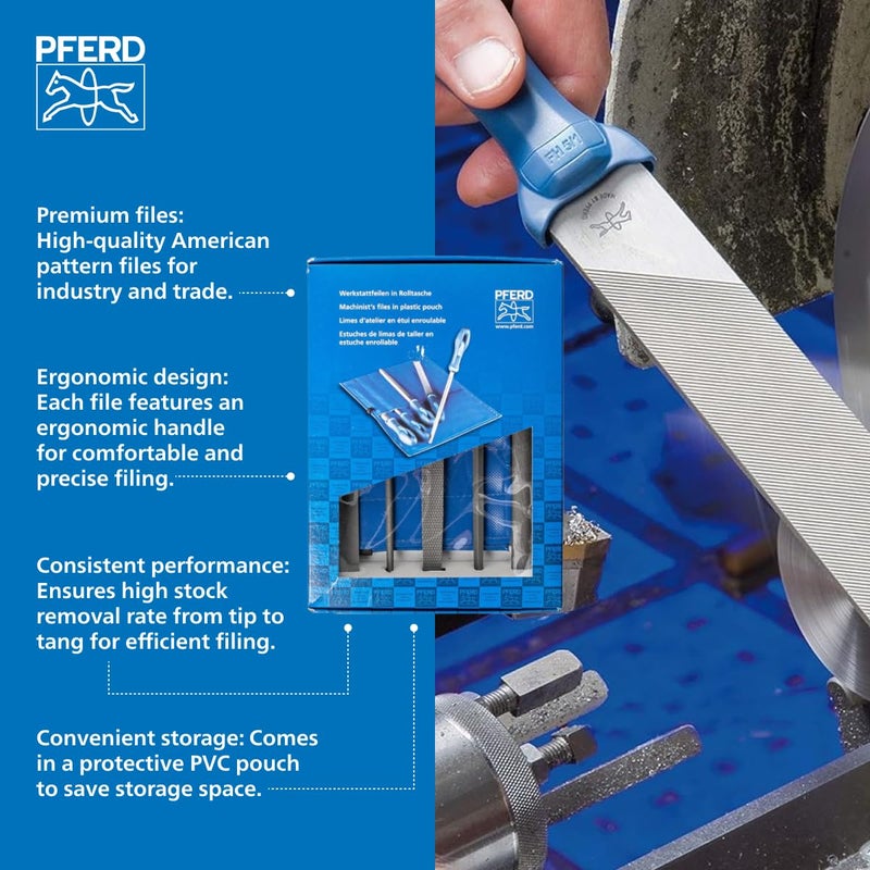 PFERD 5-Piece Machinist File Set â€“ 8" Bastard Coarse Cut â€“ with Ergonomic Handles & Plastic Pouch (WRU) â€“ for Universal Roughing & Finishing â€“ Part 16077 - Image 3
