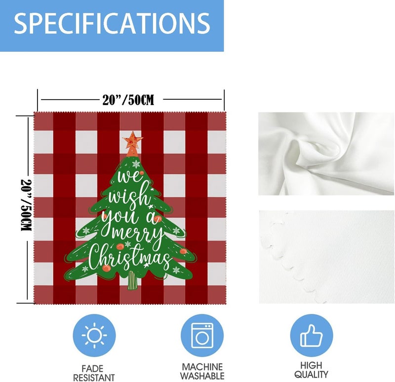 Fukeen Waterproof Buffalo Plaid Christmas Tree Cloth Table Napkins Set of 6 Red and Green Checkered Xmas Wish Dinner Napkin for Family Parties Restaurant Snowflake Winter Holiday 20 x 20 Inch - Image 4
