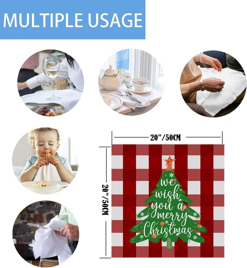 Fukeen Waterproof Buffalo Plaid Christmas Tree Cloth Table Napkins Set of 6 Red and Green Checkered Xmas Wish Dinner Napkin for Family Parties Restaurant Snowflake Winter Holiday 20 x 20 Inch - Image 5