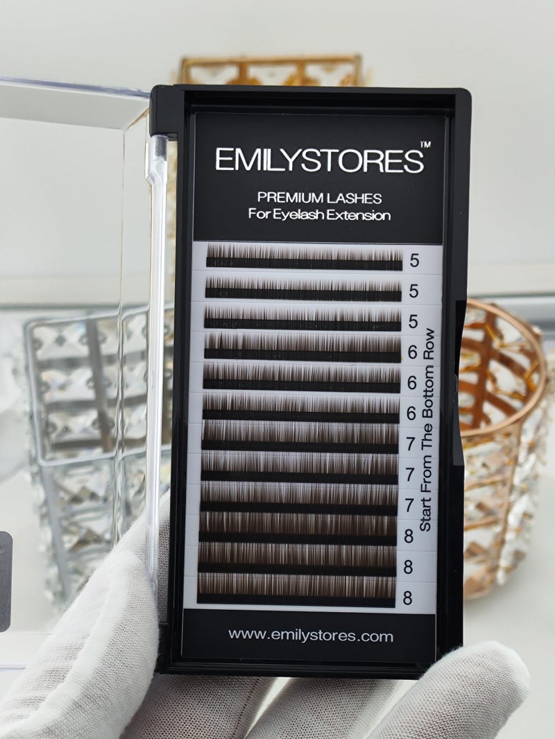 EMILYSTORES Lash Eyebrow Extensions Color Brown Thickness 0.10 mm Length 5/6/7/8MM Mixed Sizes One Tray - Image 2