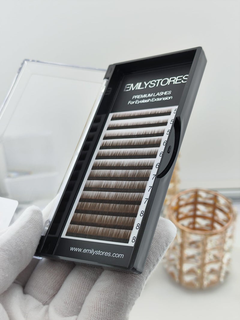 EMILYSTORES Lash Eyebrow Extensions Color Brown Thickness 0.10 mm Length 5/6/7/8MM Mixed Sizes One Tray - Image 4