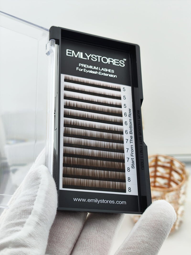 EMILYSTORES Lash Eyebrow Extensions Color Brown Thickness 0.10 mm Length 5/6/7/8MM Mixed Sizes One Tray - Image 3