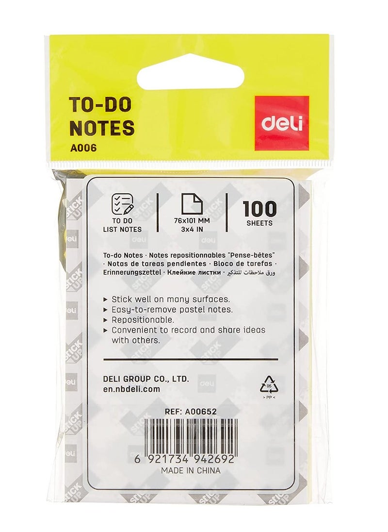 Deli 2-Pad Ruled To-Do Sticky Notes 3x4 Inch Size Yellow Colour  - Image 3