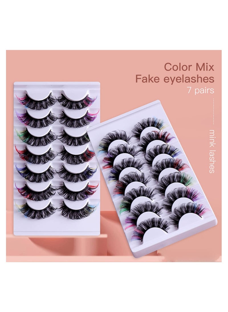 SYOSI - SYOSI 7 Pairs Colored Eyelashes Mink Lashes With Color on End, Fluffy Colorful Lash Clusters, Dramatic Long Thick Cat Fox Eye Lashes Full Curly False Eyelash, 3D Curl Salon Extensions Strip Set - Image 1