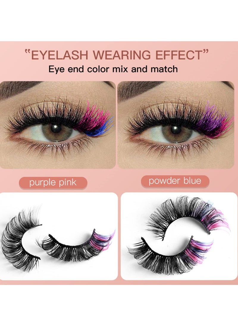 SYOSI - SYOSI 7 Pairs Colored Eyelashes Mink Lashes With Color on End, Fluffy Colorful Lash Clusters, Dramatic Long Thick Cat Fox Eye Lashes Full Curly False Eyelash, 3D Curl Salon Extensions Strip Set - Image 1