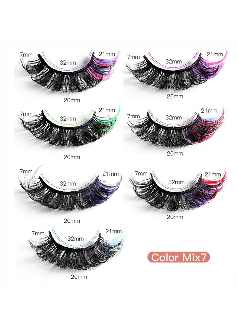 SYOSI - SYOSI 7 Pairs Colored Eyelashes Mink Lashes With Color on End, Fluffy Colorful Lash Clusters, Dramatic Long Thick Cat Fox Eye Lashes Full Curly False Eyelash, 3D Curl Salon Extensions Strip Set - Image 1