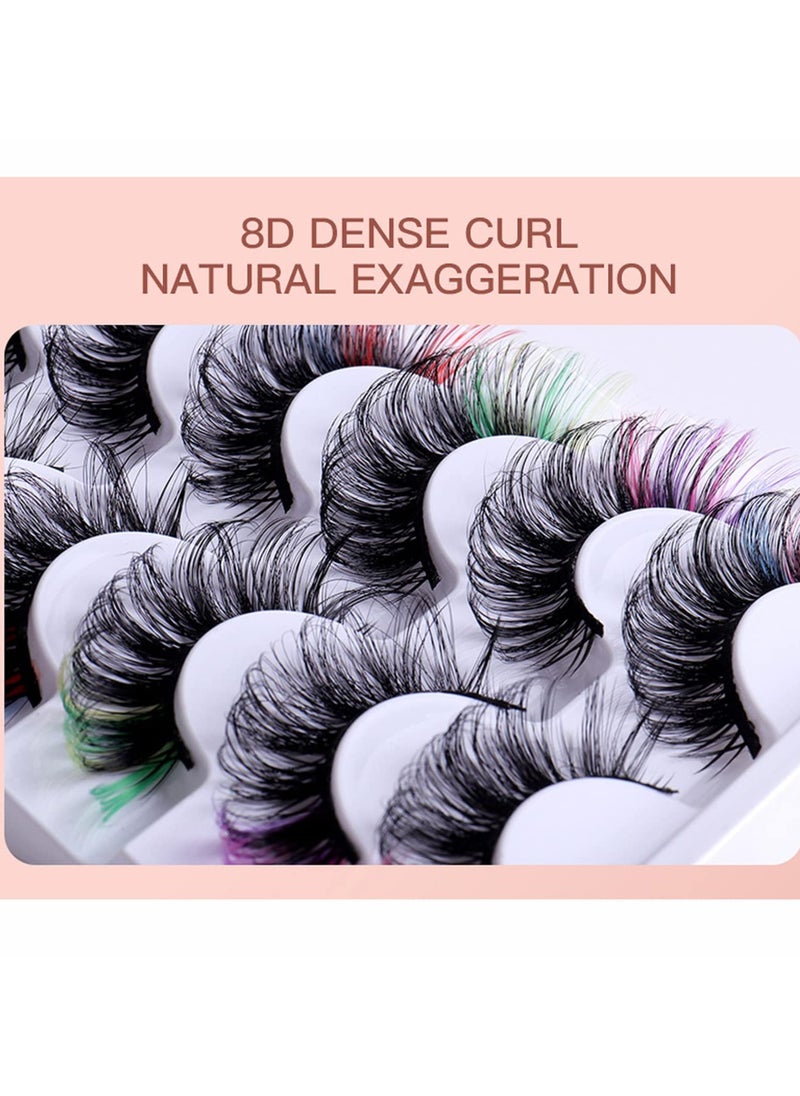 SYOSI - SYOSI 7 Pairs Colored Eyelashes Mink Lashes With Color on End, Fluffy Colorful Lash Clusters, Dramatic Long Thick Cat Fox Eye Lashes Full Curly False Eyelash, 3D Curl Salon Extensions Strip Set - Image 1