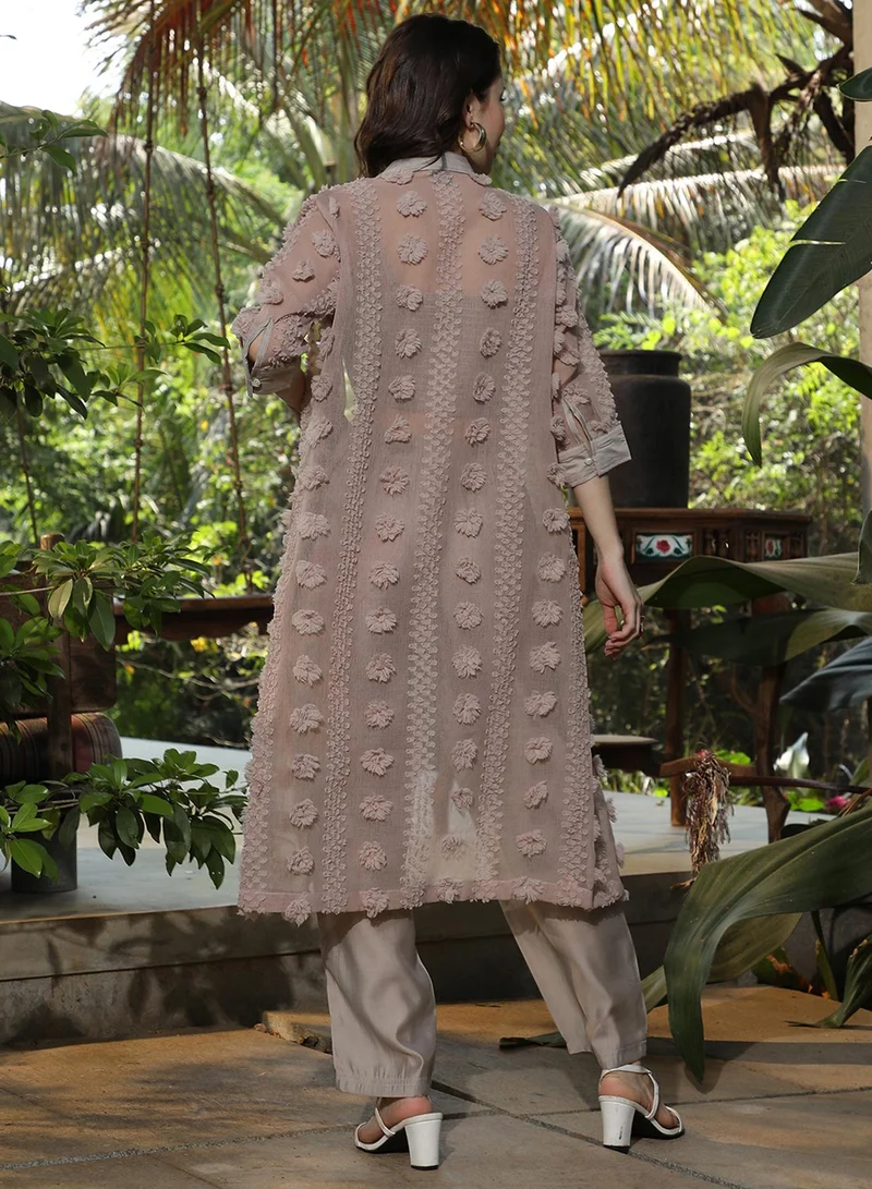 QISSA Women's Sand Beige Applique Rosa Co-Ord Set