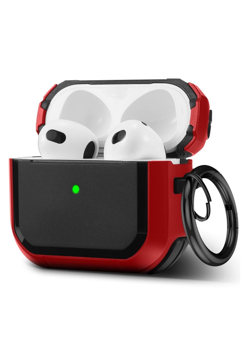 Generic - AirPods 3 Case Cover with Keychain Upgraded Armor Shockproof Hard-Shell Protective TPU Compatible for Airpods 3rd Generation Case for Women Men (Front LED Visible) Red - Image 1