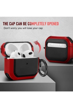 Generic AirPods 3 Case Cover with Keychain Upgraded Armor Shockproof Hard-Shell Protective TPU Compatible for Airpods 3rd Generation Case for Women Men (Front LED Visible) Red  - Image 2