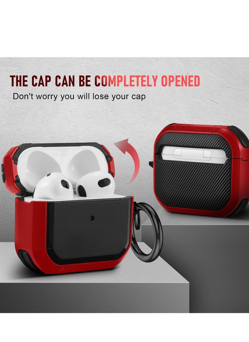 Generic - AirPods 3 Case Cover with Keychain Upgraded Armor Shockproof Hard-Shell Protective TPU Compatible for Airpods 3rd Generation Case for Women Men (Front LED Visible) Red - Image 1
