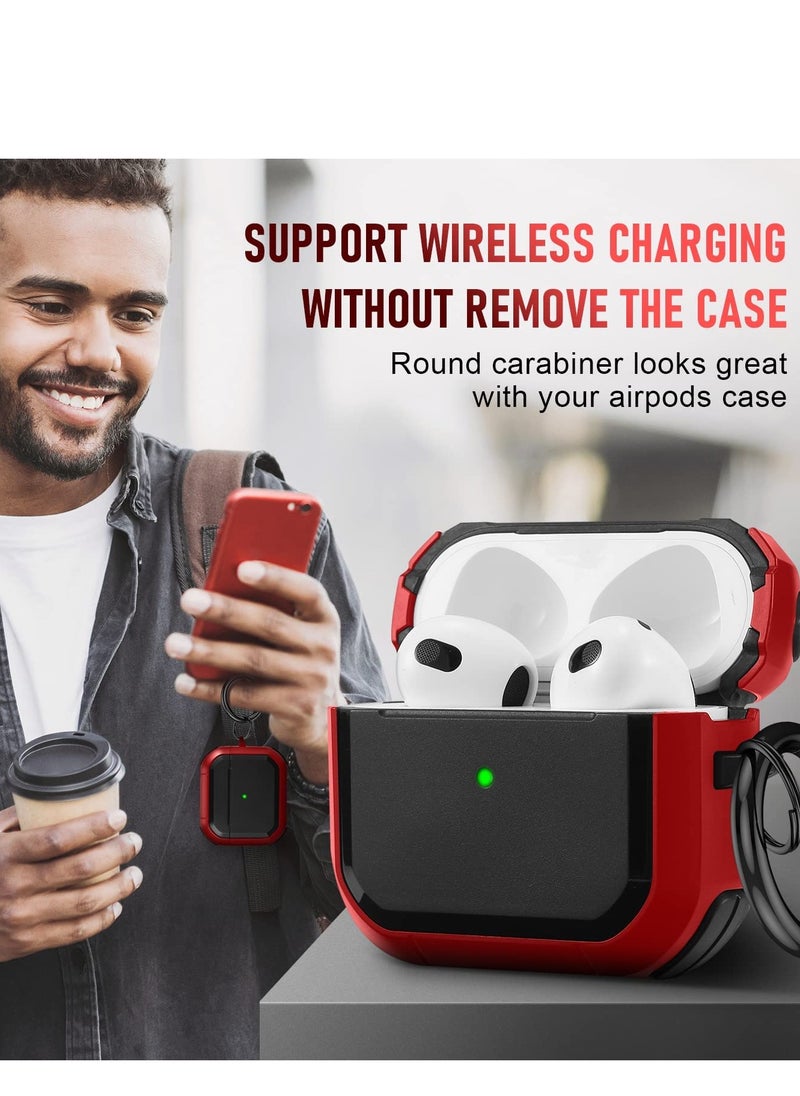 Generic - AirPods 3 Case Cover with Keychain Upgraded Armor Shockproof Hard-Shell Protective TPU Compatible for Airpods 3rd Generation Case for Women Men (Front LED Visible) Red - Image 1