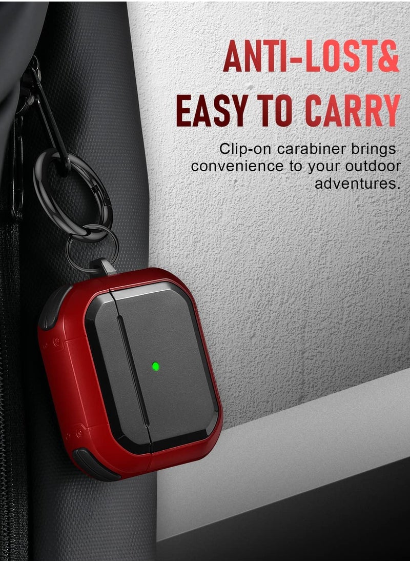 Generic - AirPods 3 Case Cover with Keychain Upgraded Armor Shockproof Hard-Shell Protective TPU Compatible for Airpods 3rd Generation Case for Women Men (Front LED Visible) Red - Image 1