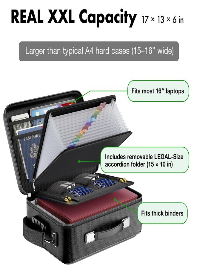 TRIKTON XXL Legal-Size Fire & Water-Resistant Document Box with TSA Lock - Hard-Shell Case (17×13×6 in) Hard Case File Organizer for Important Documents, Laptop, Passport, Wills & Certificates (Black) - Image 2