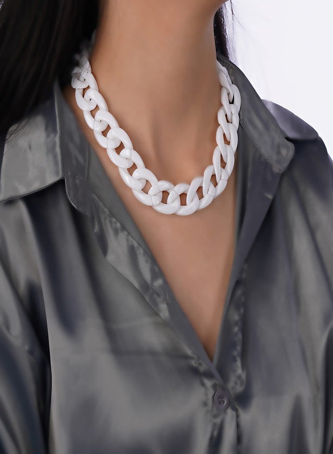 YERTTER Cute Colorful Acrylic Choker Chunky Chain Choker Necklace Resin Punk Chain Party Hip Hop (B-Pure White) - Image 2