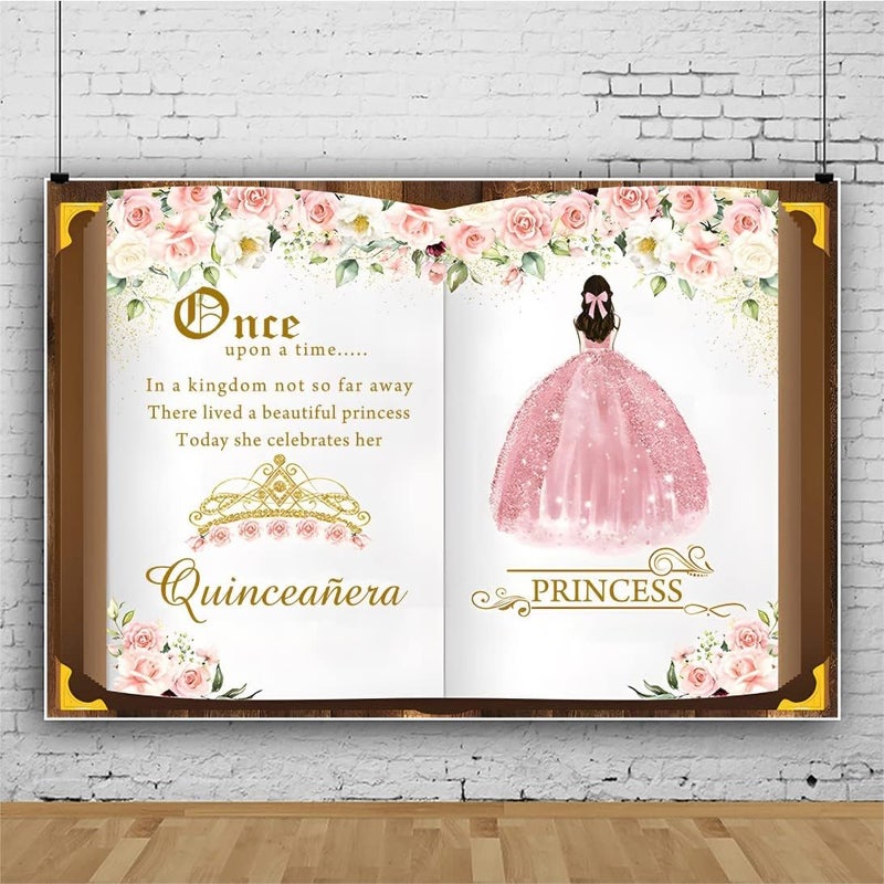 Renaiss 7x5ft Quinceaera Backdrop Fairy Tale Books Mis Quince 15 Anos Photography Background Once Upon A Time Pink Storybook Princess Girls 15th Birthday Party Decors Magic Book Photo Booth Props - Image 3
