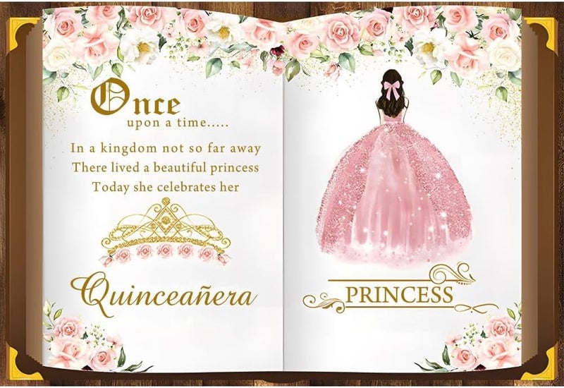 Renaiss 7x5ft Quinceaera Backdrop Fairy Tale Books Mis Quince 15 Anos Photography Background Once Upon A Time Pink Storybook Princess Girls 15th Birthday Party Decors Magic Book Photo Booth Props - Image 5