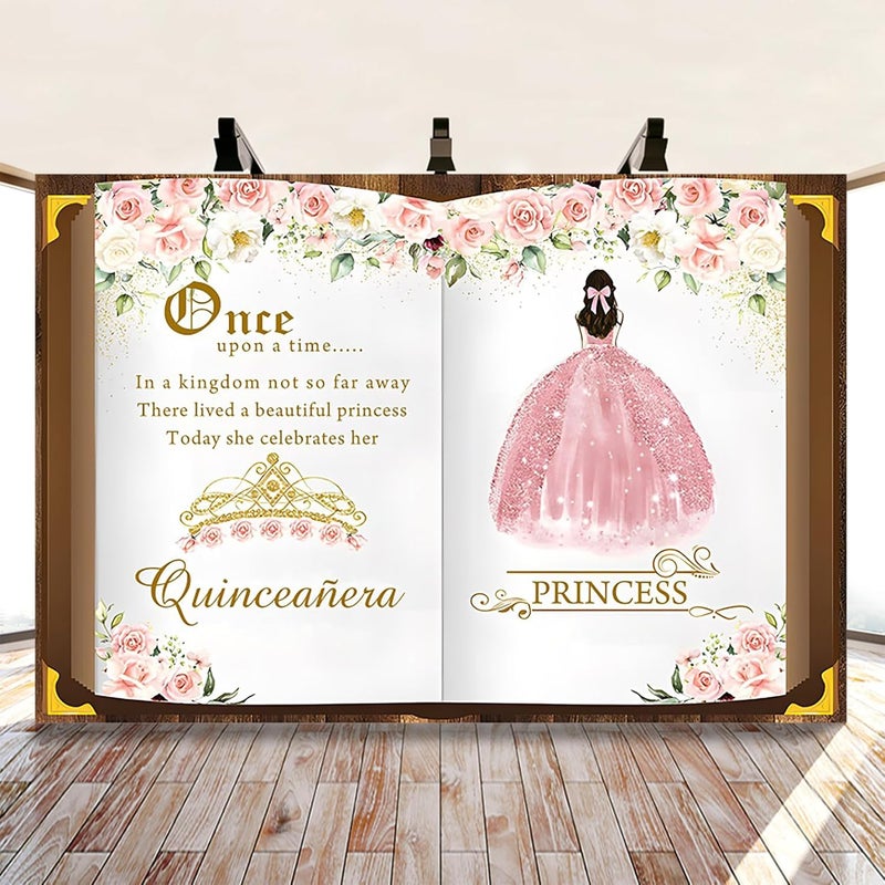Renaiss 7x5ft Quinceaera Backdrop Fairy Tale Books Mis Quince 15 Anos Photography Background Once Upon A Time Pink Storybook Princess Girls 15th Birthday Party Decors Magic Book Photo Booth Props - Image 2