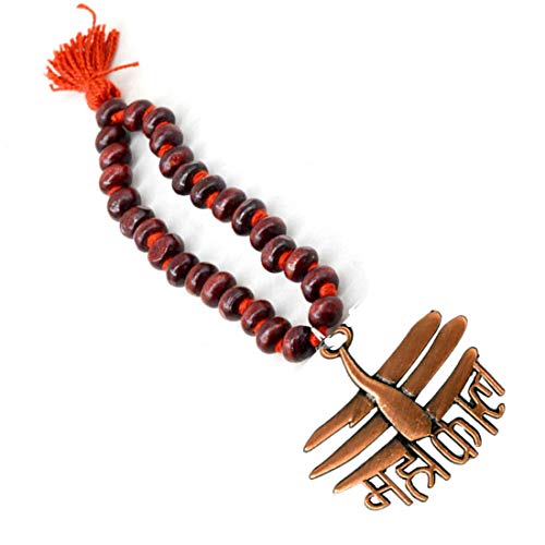 AFH Car Ornament, Rearview Car Mirror Charm, Car Hanging, Copper Jai mahakaal Wooden Chandan Mala Decorative Shpwpeace (Height: 18 CM Width 4 CM) - Image 2