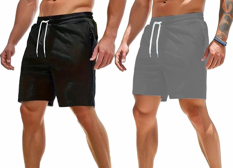 SMOWKLY Men's Premium Polycotton Casual Ribbed Shorts || Elastic & Drawstring Waist with 2 Pocket || Loose Fit Lightweight Burmuda Perfect for Workout, Beach & Summer ||Shorts Pant for Men - Image 1