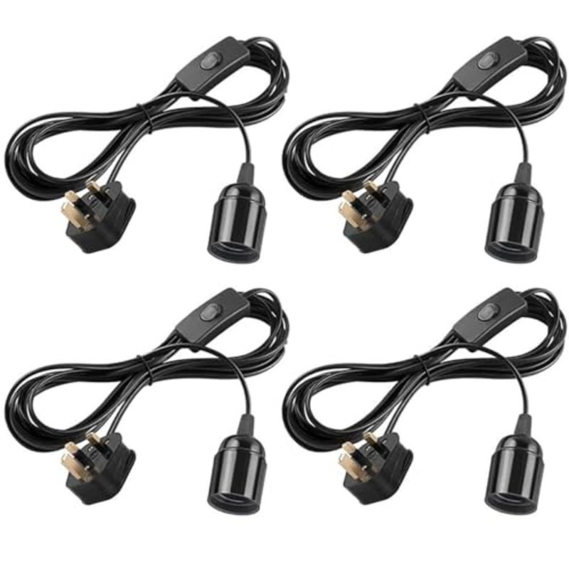 Plug-in Pendant Light Kit, 4 Pack Bulb Holder with Wire and Plug 3.47m Lamp Cord with Switch E27 Extension Cord Cable for Ceiling and Lantern Lighting - Image 1