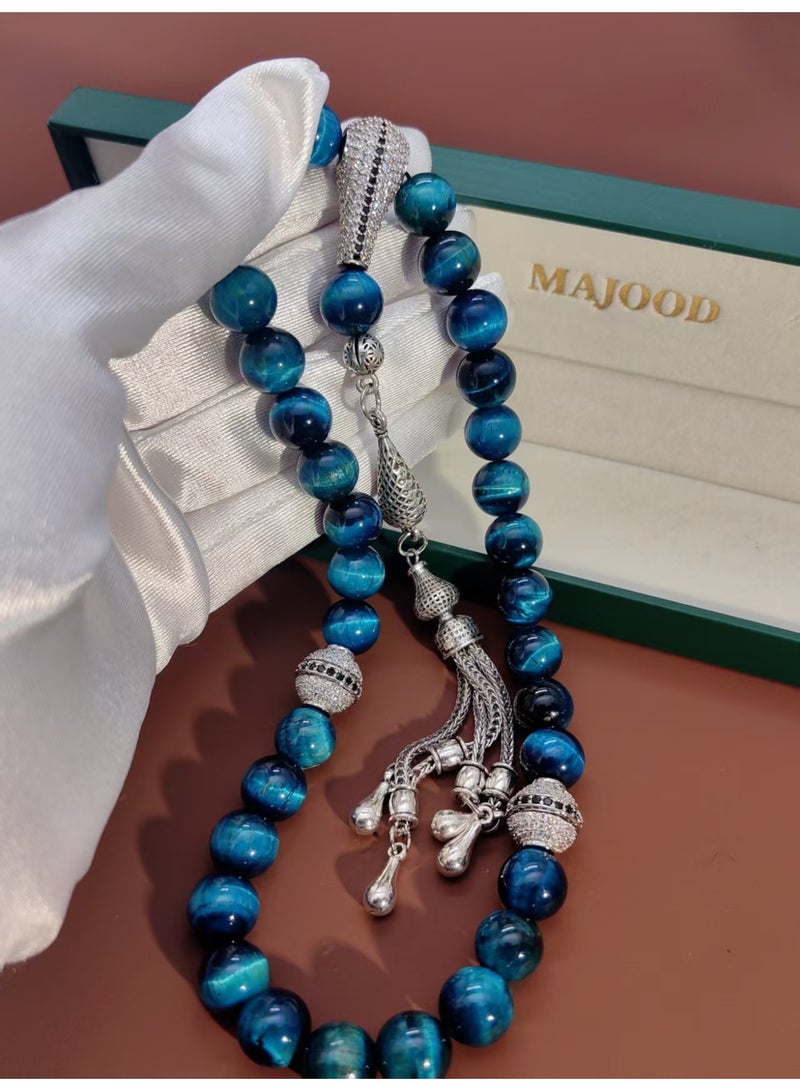 MAJOOD/33 Real Blue Tiger's Eye Round Stone Prayer Beads/Tasbih/10MM/For Men And Women - Image 4
