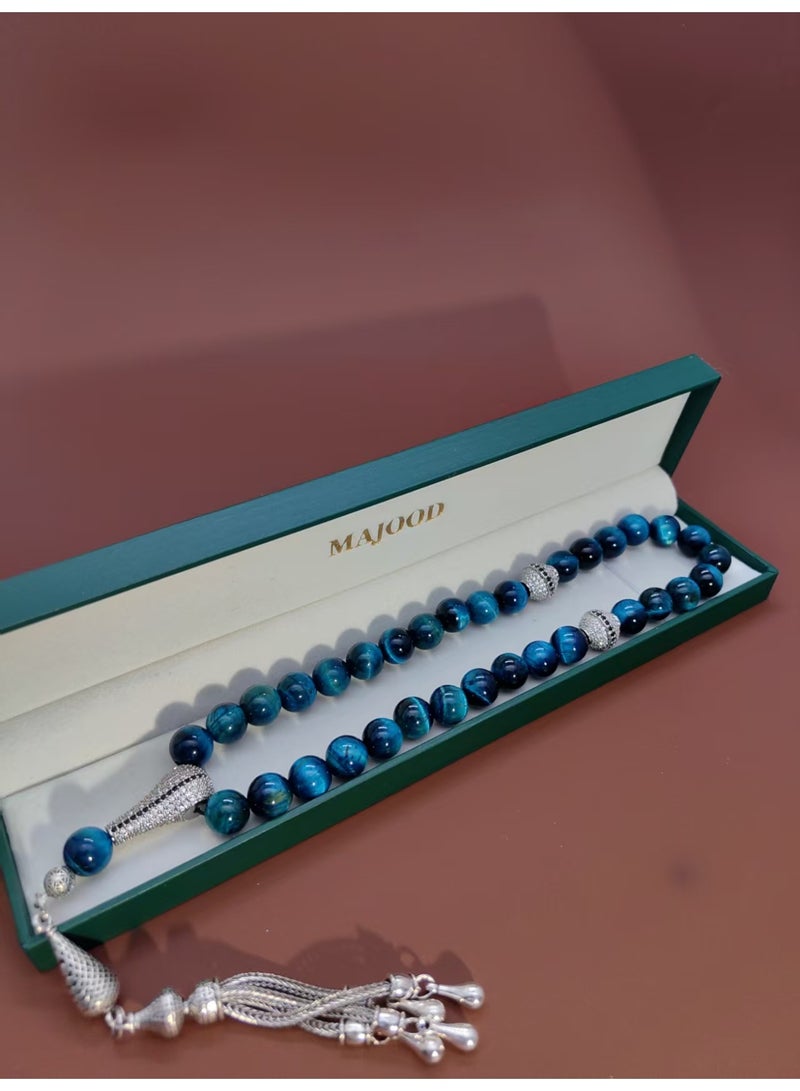 MAJOOD/33 Real Blue Tiger's Eye Round Stone Prayer Beads/Tasbih/10MM/For Men And Women - Image 3