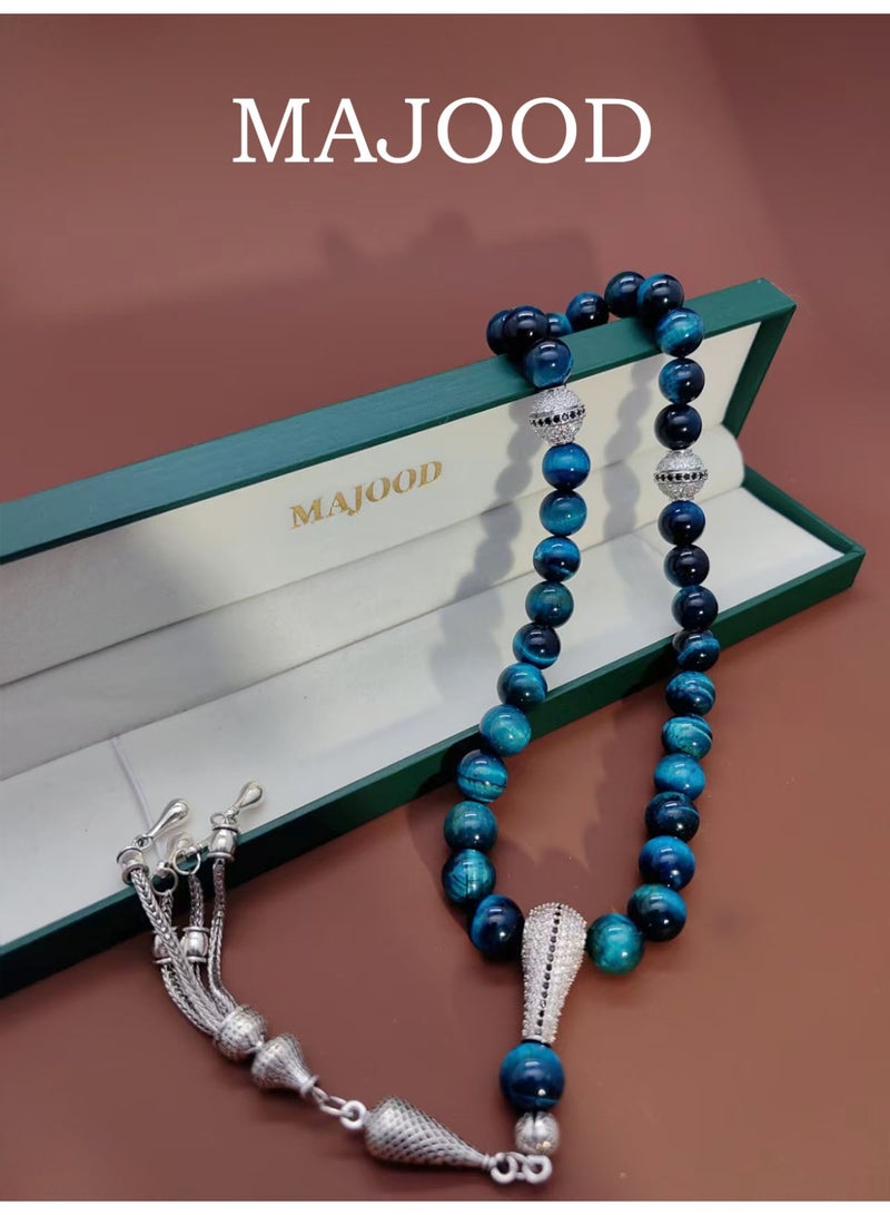 MAJOOD/33 Real Blue Tiger's Eye Round Stone Prayer Beads/Tasbih/10MM/For Men And Women - Image 1